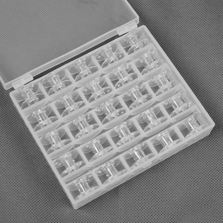 25Pcs/Set Empty Bobbins Sewing Machine Spools Clear Plastic Case Storage Box for Sewing Machine - MRSLM