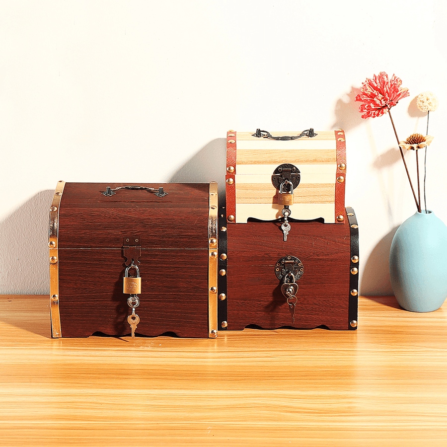 3 Types Vintage Wooden Lock Jewelry Necklace Bracelet Gift Storage Box Case - MRSLM