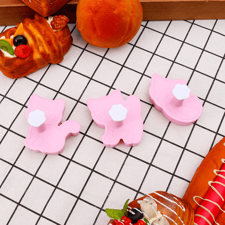 3Pcs/Set Cat Cookie Biscuit Plunger Cutter Fondant Cake Mold Baking Mould Kitchen Tools - MRSLM