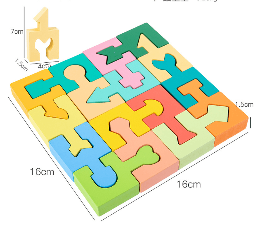 Wooden Puzzle Blocks with Geometric Shapes for Children - MRSLM