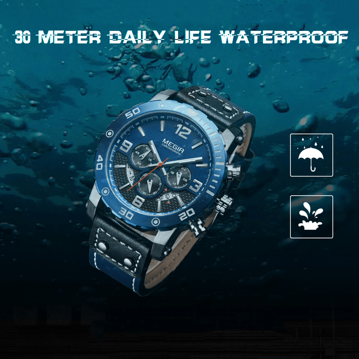 Fashion Sports Business Luminous Point with Calendar Date Display PU Leather Band Waterproof Men Quartz Watch - MRSLM