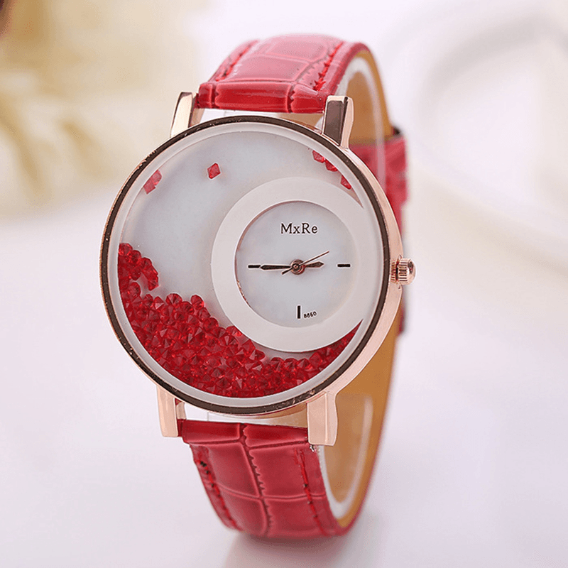 Fashion Casual Women Watch Crystal Dial Leather Strap Female Quartz Watch - MRSLM