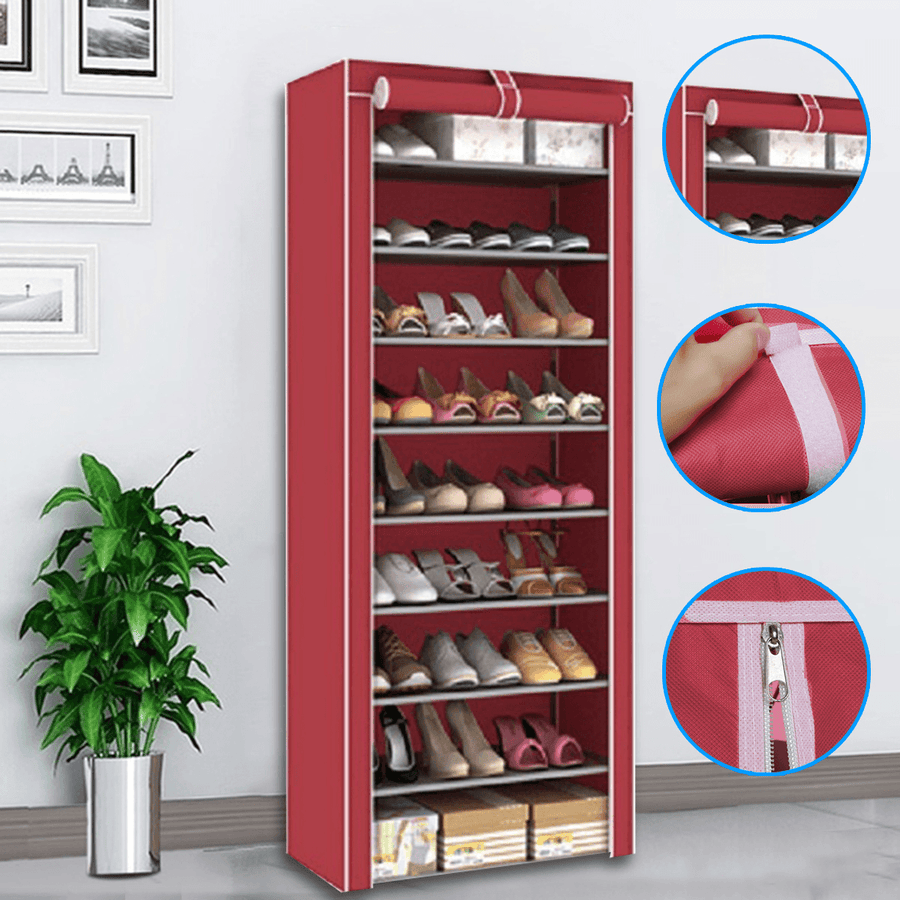 10 Tiers 9 Lattices Shoe Rack Shelf Storage Closet Organizer Cabinet with Dust Cover - MRSLM