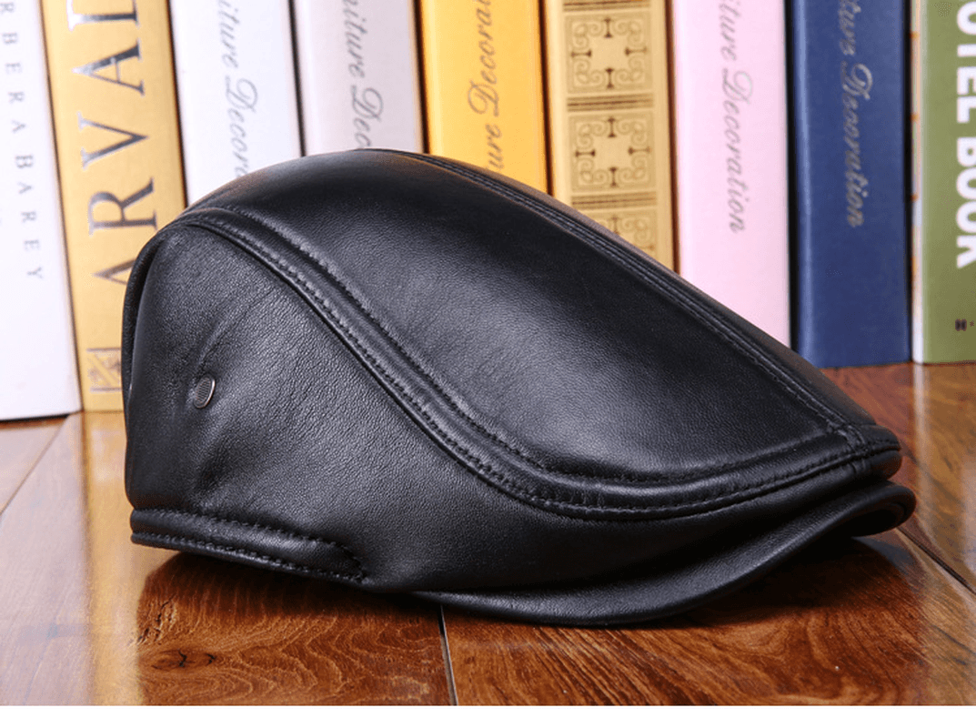 Leather Hat Men'S Sheepskin Ear Protection Leather Suede Beret - MRSLM