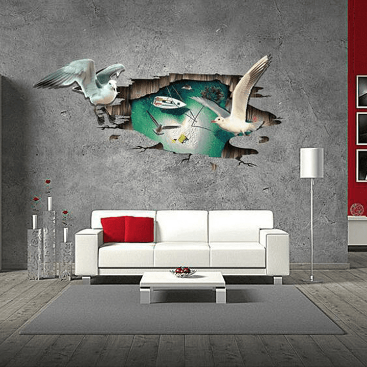 Miico Creative 3D Sea Gulls Birds Sea Island PVC Removable Home Room Floor Decor Sticker - MRSLM