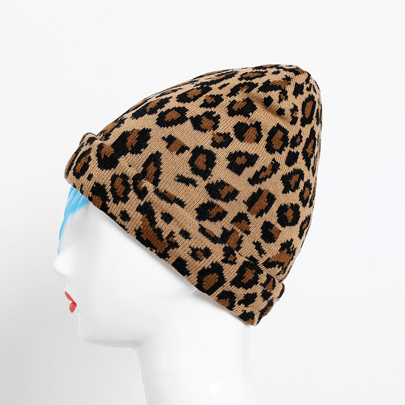 Personalized Leopard Print Wool Hat Women Autumn and Winter Fashion All Match Warm Knit - MRSLM