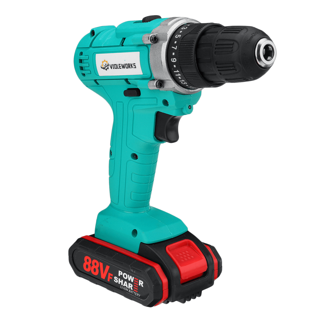 VIOLEWORKS 88VF Cordless Electric Impact Drill 2 Speed Hand Screwdriver Drill 25+1 Torque 3/8" Chuck W/ 1/2Pcs Battery - MRSLM