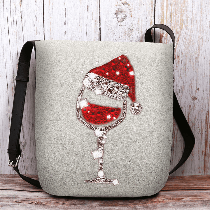 Women Felt Ladies Christmas Hat Glass Cup Casual Outdoor Crossbody Bag Shoulder Bag - MRSLM