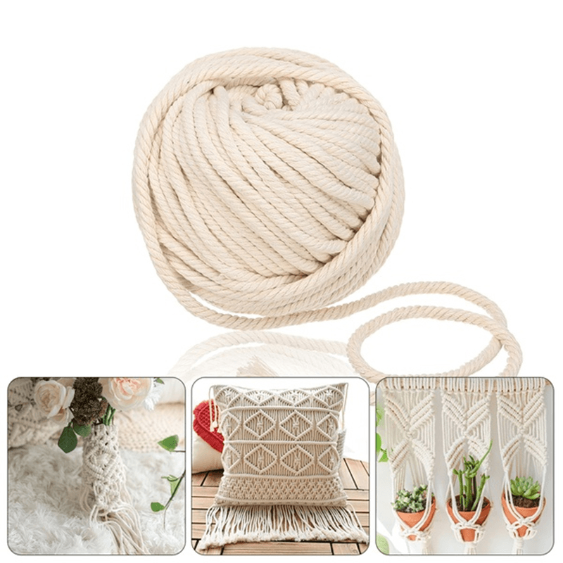 8Mm Diameter Macrame Cord Twisted Cotton Rope White Beige Handmake String for DIY Home Decorative Accessoreis - MRSLM