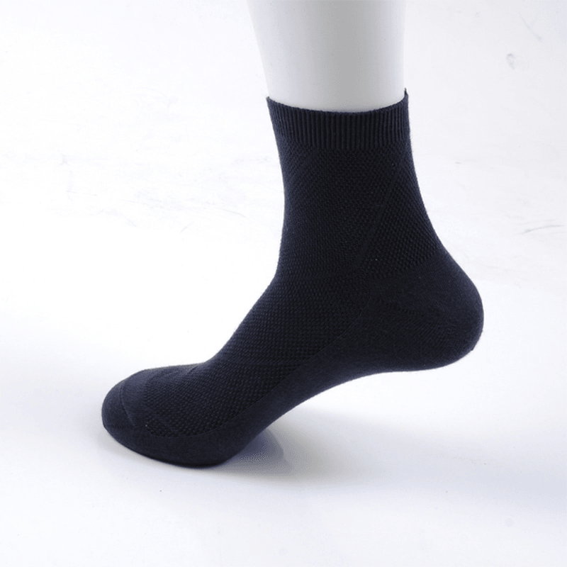 Mens Solid Color Cotton Mesh Breathable Business Casual Short Tube Socks - MRSLM