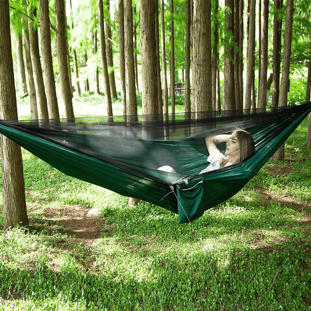 1-2 Person Portable Outdoor Camping Hammock with Mosquito Net High Strength Parachute Fabric Hanging Bed Hunting Sleeping Swing - MRSLM