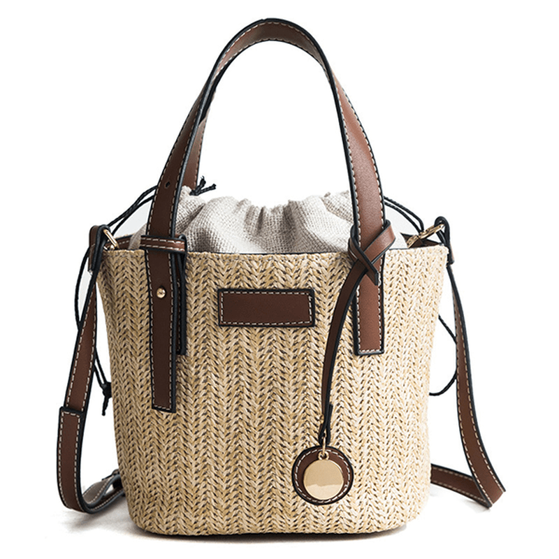 Straw Beach Bag Bucket Bag Handbag Shoulder Bag for Women - MRSLM