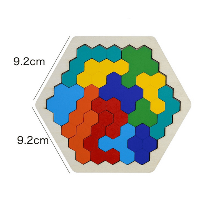 Tangram Wooden Hexagon Puzzles Toytable Game Playset Toddlers Toys - MRSLM