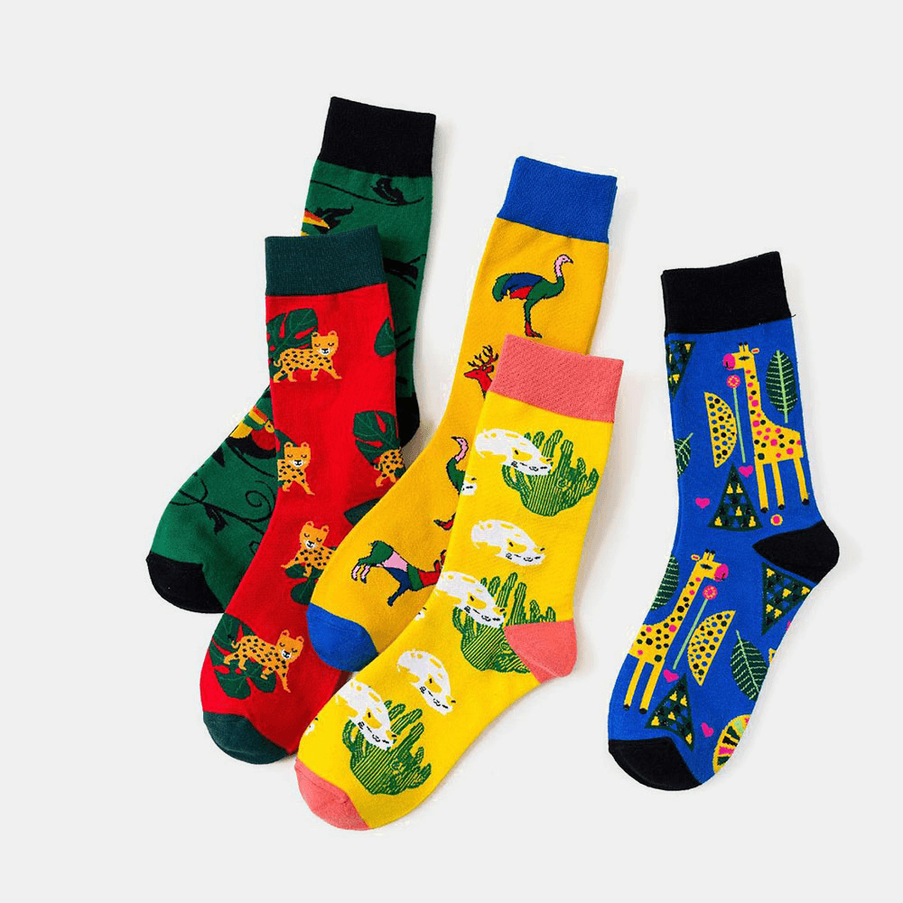 Unisex Animal Series Pattern Colourful Patchwork Color Cute Tube Socks - MRSLM