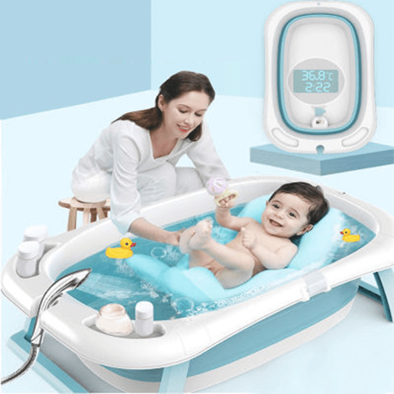 Beizhi Foldable Baby Bathtub with Electronic Temperature Universal Bath Barrel Large Size for Children - MRSLM