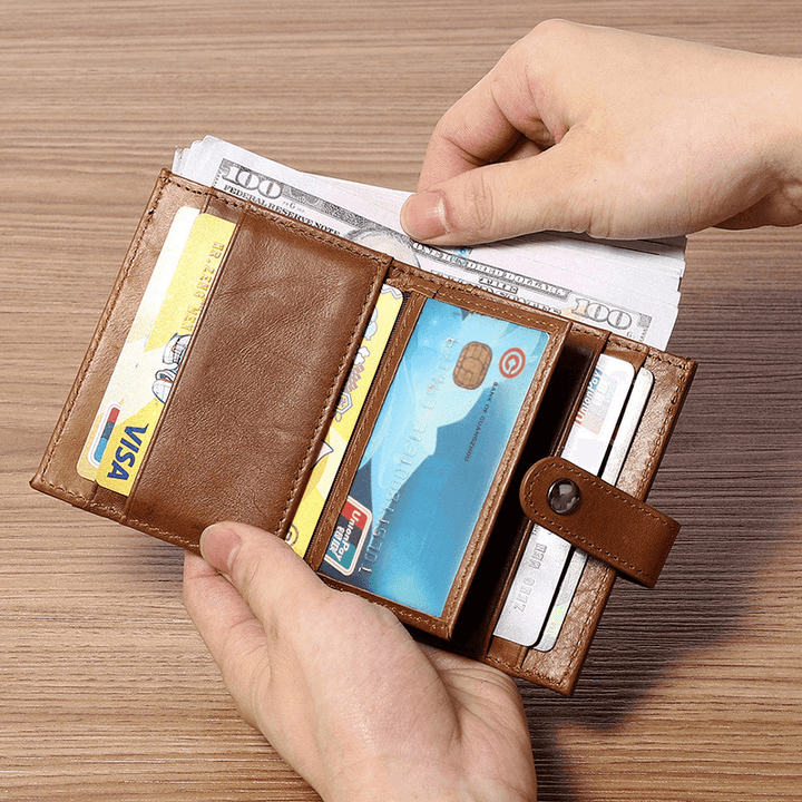 Men Genuine Leather Embossed Retro Business Multi-Slot Leather Card Holder Wallet - MRSLM