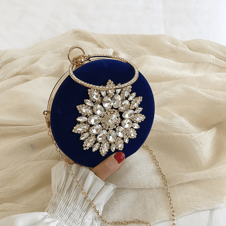 Female Small Bag New Fashion Rhinestones Wild Shoulder Bag Chain Slung Small round Bag Daily Party - MRSLM