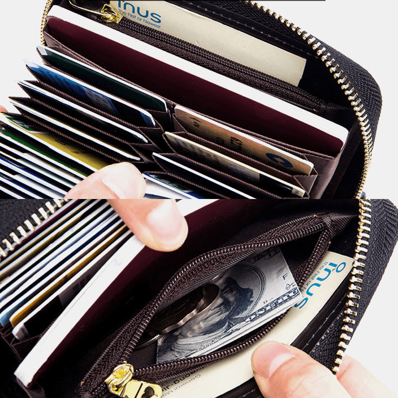 Women Genuine Leather RFID Multifunction Multi Card Slot Travel Small Wallet - MRSLM