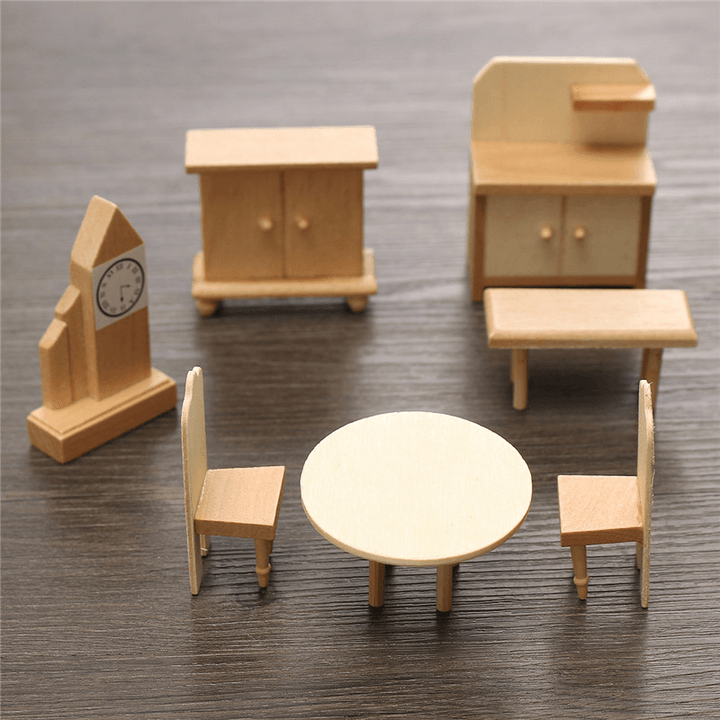 New 29 Pcs 1:24 Scale Dollhouse Miniature Unpainted Wooden Furniture Model Suite - MRSLM