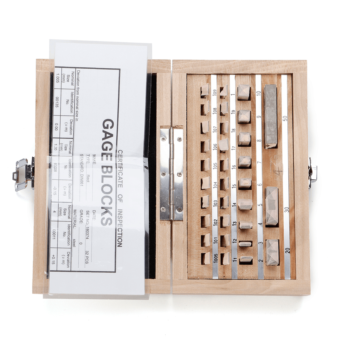 Machifit 32Pcs Steel Metric Gage Block Lathe Gauge Grade 0 Slip Jo Blocks 1.005-50Mm Measure Tools - MRSLM