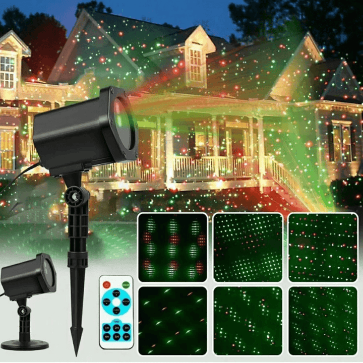 Christmas Outdoor Laser Light Projector with Wireless Remote Controller Red Green Stars Show Laser Lantern for Xmas Ornament EU Plug XL-720 - MRSLM