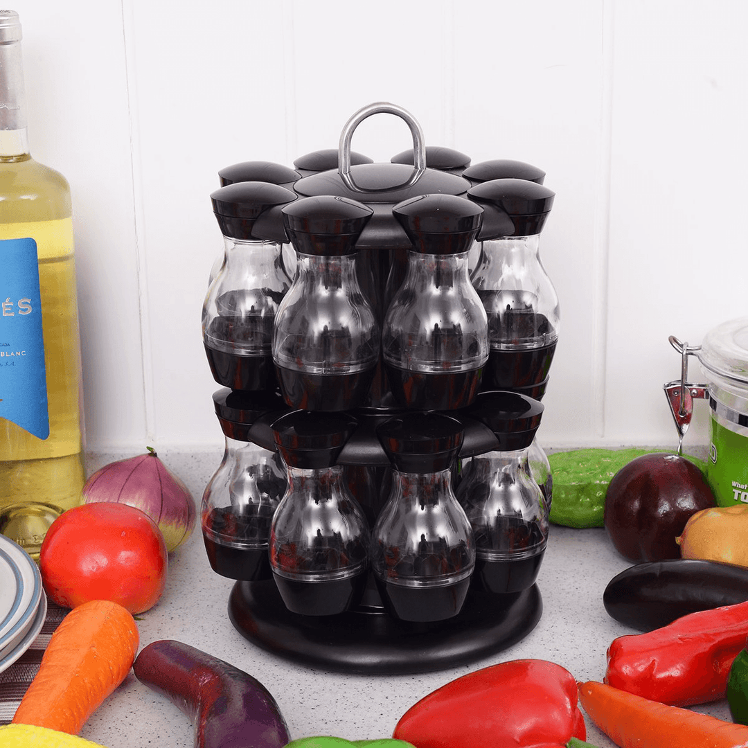 16 Jar Rotating Spice Rack Carousel Kitchen Storage Holder Condiments - MRSLM