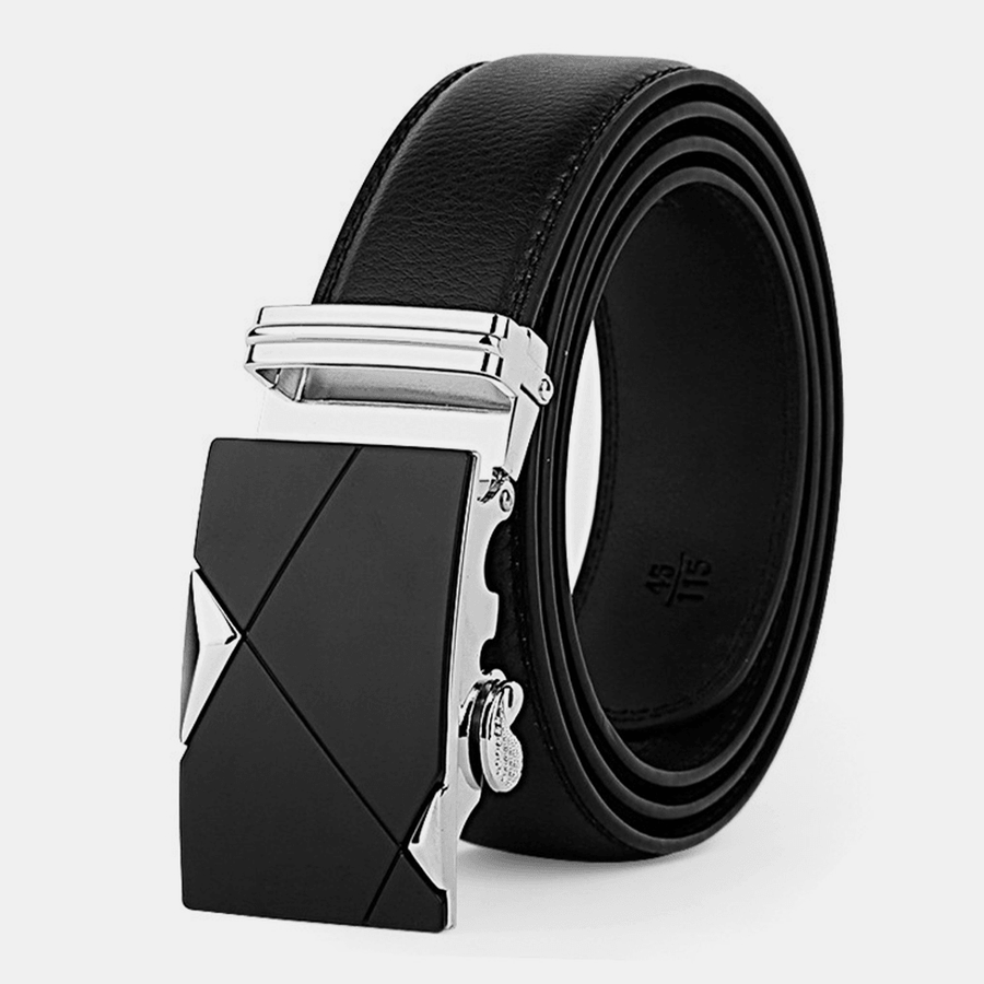 Men'S Leather 110/115/120/125CM Ratchet Dress Belt with Automatic Buckle Business Jeans Suits Cowhide Belt - MRSLM