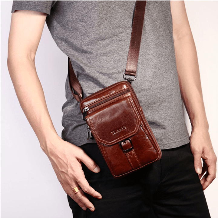 Men Genuine Leather Personalized 5.5 Inches Phone Bag - MRSLM