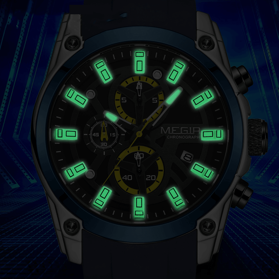 MEGIR 2144 Casual Sport Men Watch Chronograph Luminous Function Calendar Silicone Strap 3ATM Waterproof Quartz Watch - MRSLM