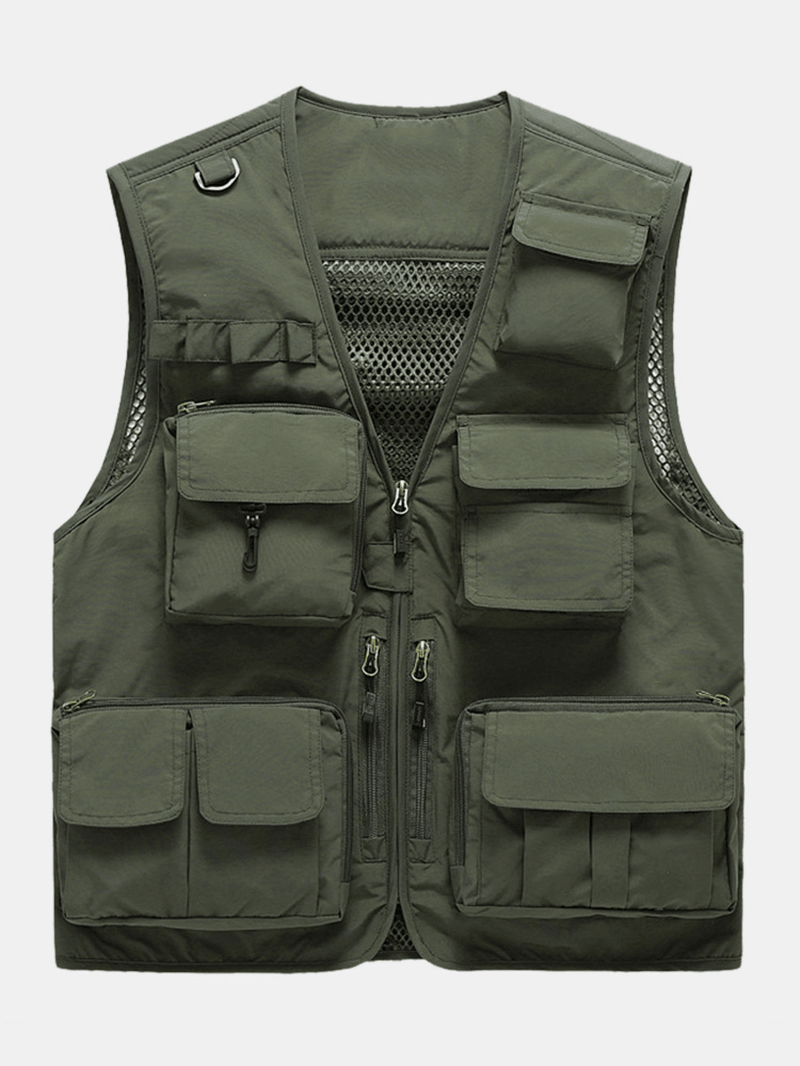 Men Mesh inside Multi Pockets Zipper Fishing Climbing Outdoor Jackets Vests - MRSLM