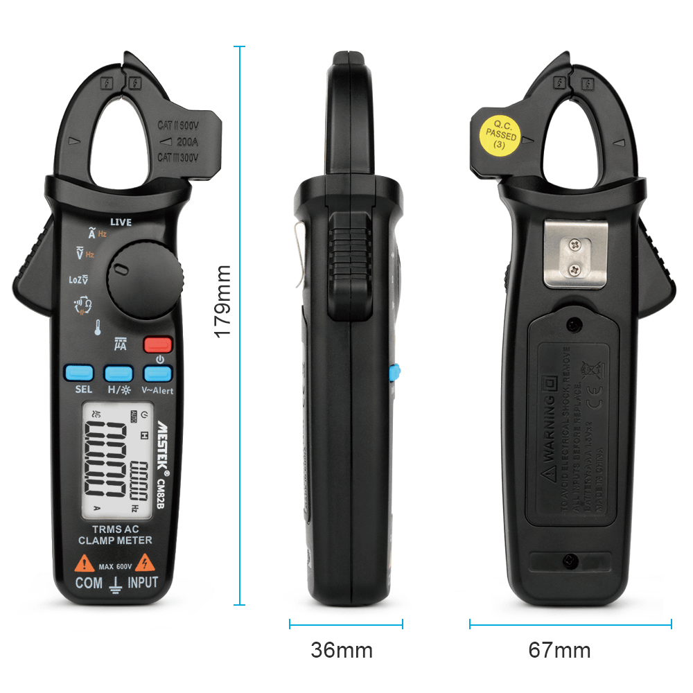 MESTEK CM82C RMS Digital Clamp Meter DC AC Current Voltage Ampere NCV Ohm Tester Ammeter Multimeter Electrician Tool - MRSLM