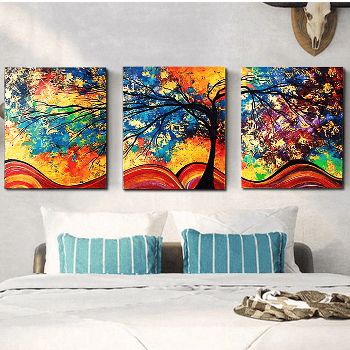 Miico Hand Painted Three Combination Decorative Paintings Money Tree Wall Art for Home Decoration - MRSLM