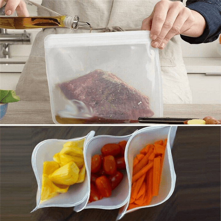 10Pcs Multifunction Home Reusable Silicone Food Storage Bags Food Grade Preservation Freezer Bags Ziplock Leakproof Fruits Vegetable Bag Kitchen Organizer Vacuum Sealing Bag - MRSLM