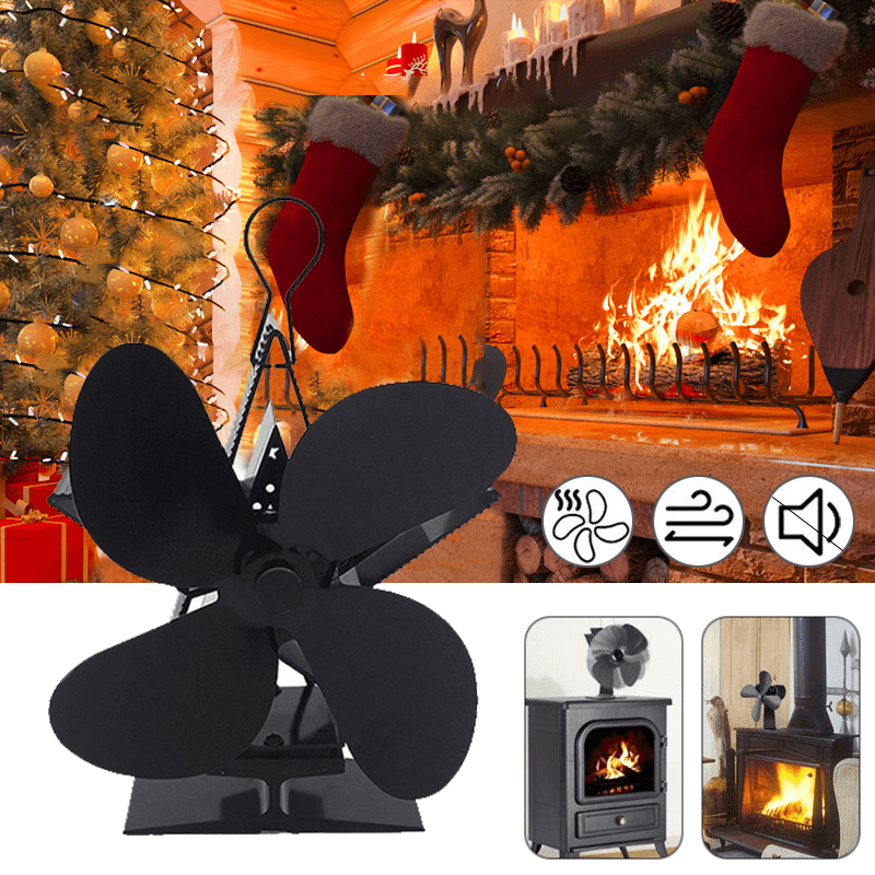 Ipree® 7.87*3.95 Inch 4 Blades Heat Fireplace Fan Winter Warm Heater Eco Friendly Quiet Burner Fan - MRSLM
