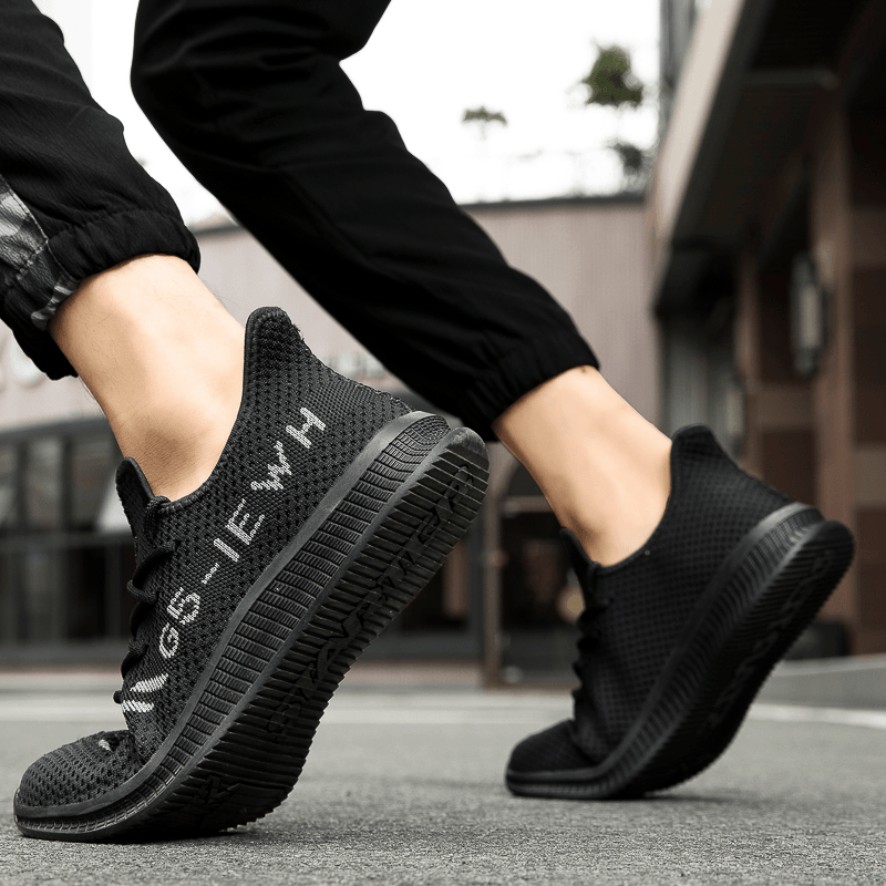 Men Letter Pattern Knitted Fabric Breathable Soft Sole Casual Sneakers - MRSLM