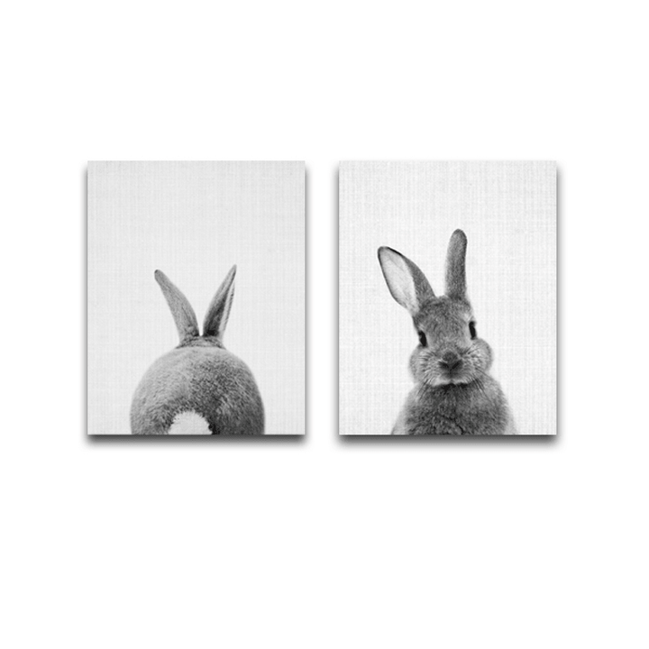 Miico Hand Painted Combination Decorative Paintings Animal Rabbit Paintings Wall Art for Home Decoration - MRSLM