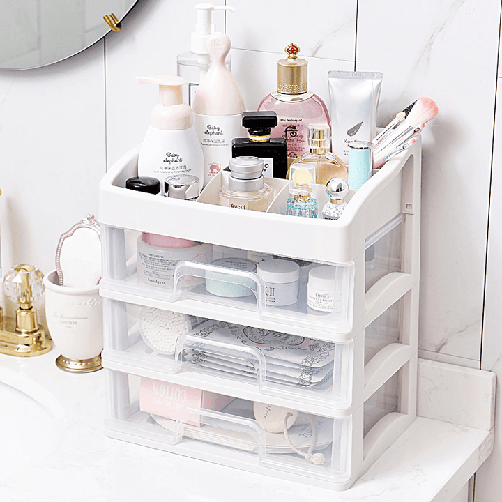 Plastic Storage Drawer Dustproof Cosmetic Storage Box Makeup Desktop Organizer Dressing Table Shelf - MRSLM