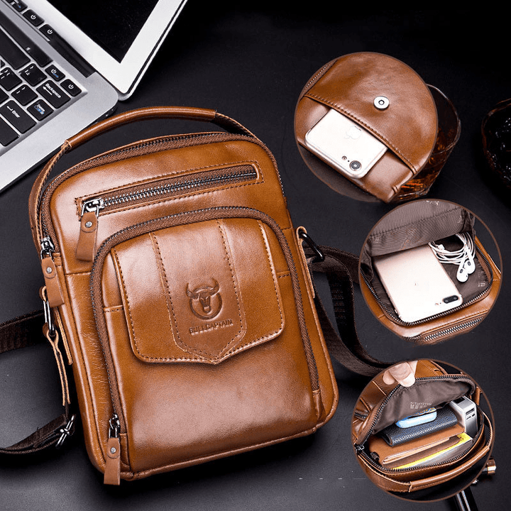 Bullcaptain Men Casual Genuine Leather Shoulder Bag Crossbody Bag for Outdoor - MRSLM