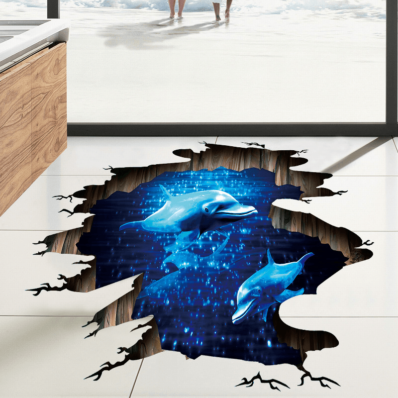 Miico Creative 3D Deep Sea Dolphin Removable Home Room Decorative Wall Floor Decor Sticker - MRSLM