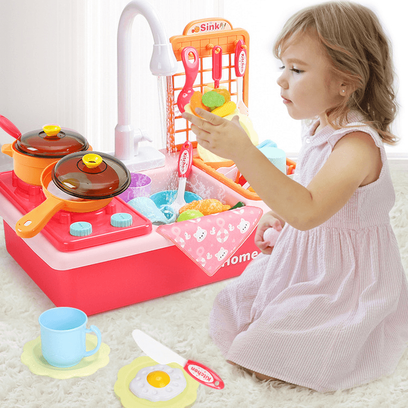 Children'S Kitchen Toy Set Simulation Dishwasher with Stove Circulating Water Sink - MRSLM