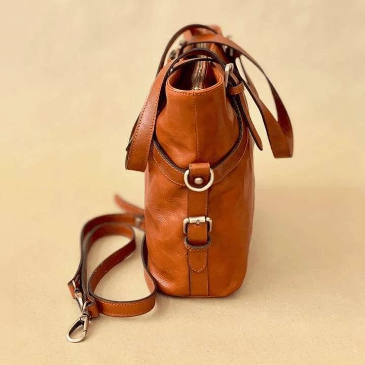 Vintage Large Capacity Waterproof Tote Crossbody Bag Faux Leather Convertible Straps Shoulder Bag - MRSLM