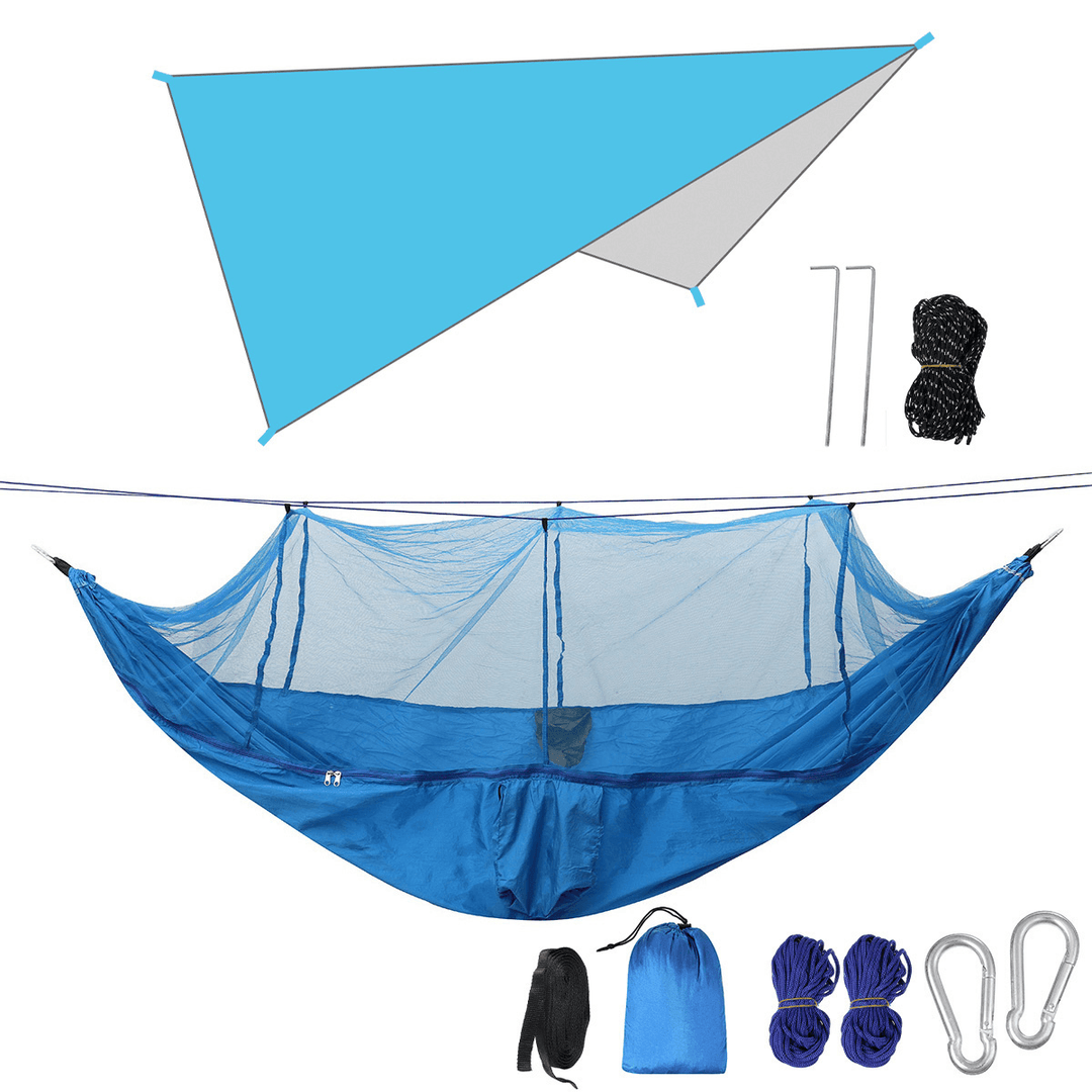 260X140Cm Double Person Camping Hammock with Mosquito Net + 300X260Cm Awning Outdoor Camping Travel Max Load 300Kg - MRSLM