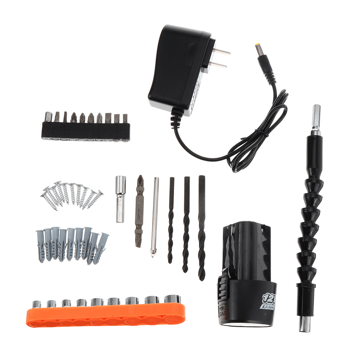 Multifunctional Electric Drill 21+1 Torque Screwdriver 12V Rechargeable Dual Speed Power Tools W/ 2Pcs Battery - MRSLM