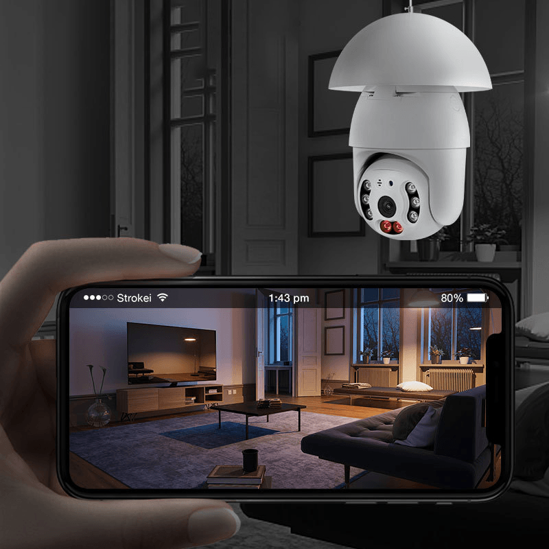 SHIWOJIA 3MP WIFI Security Camera 360 Degree Smart Wireless Bulb Camera Full Color Night Vision Two-Way Intercom Voice Mobile Tracking Indoor Camera - MRSLM