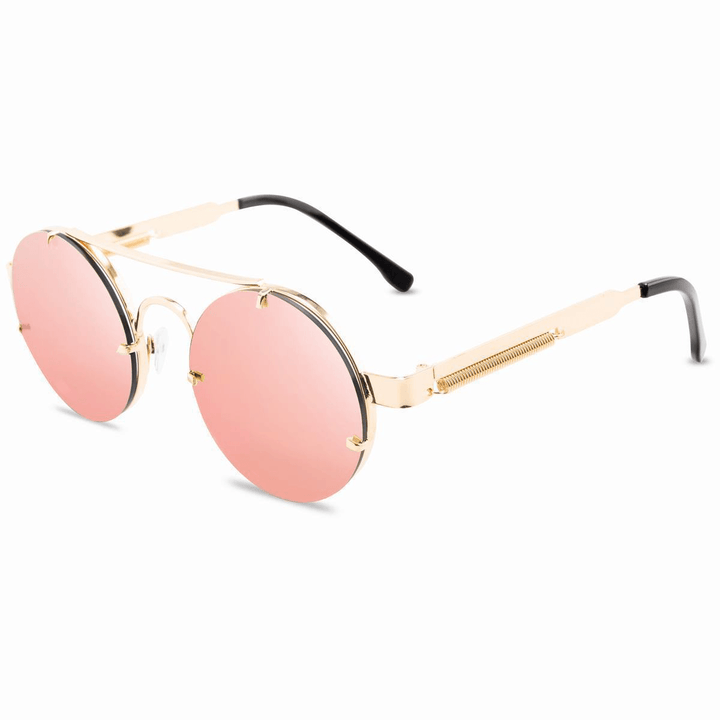 Punk Retro round Frame Sunglasses with Spring Temples - MRSLM