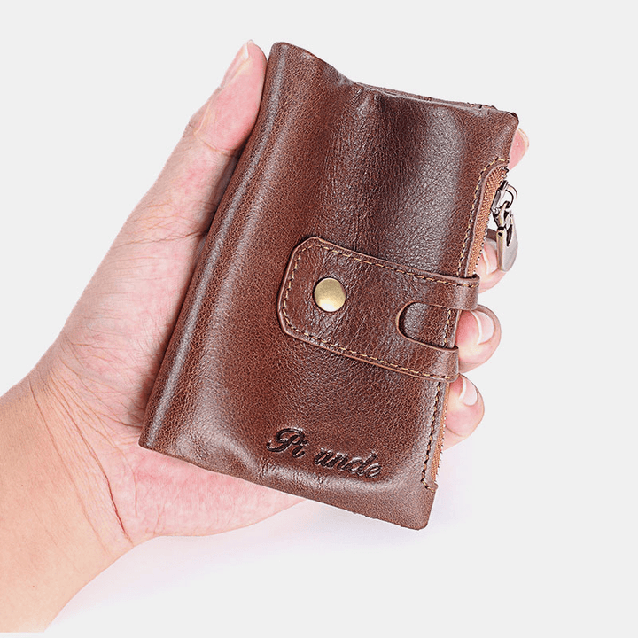 Men Retro Genuine Leather RFID Blocking Wallet 15 Card Slots Zipper Wallet - MRSLM