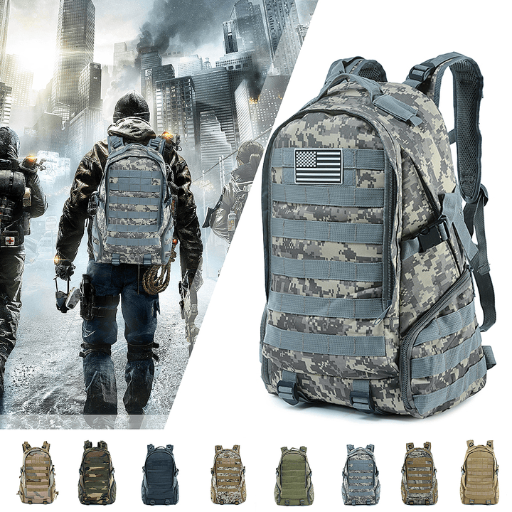 45L Waterproof Camping Hiking Bag Army Military Tactical Backpack Sports Traveling Bag - MRSLM