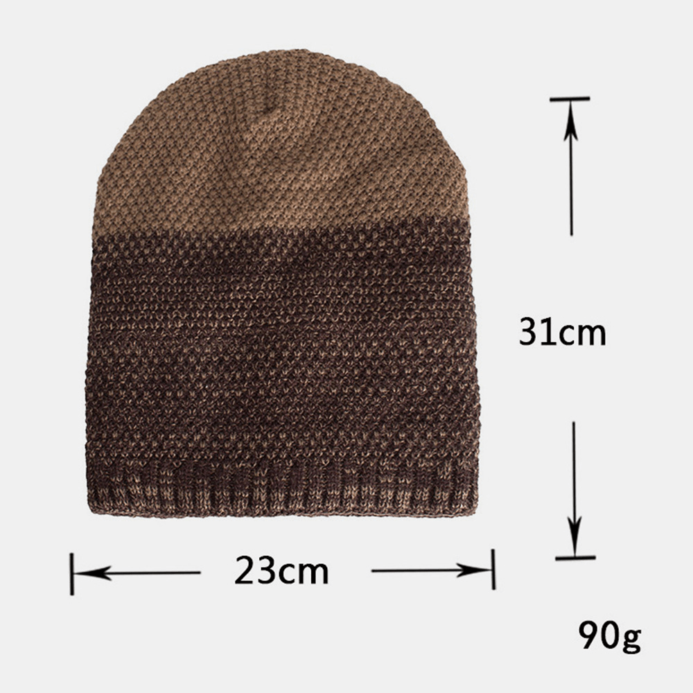 Men Polyester Cotton Autumn Winter plus Velvet Warmth Dual-Use Two-Color Knitted Hat Beanie Hat - MRSLM