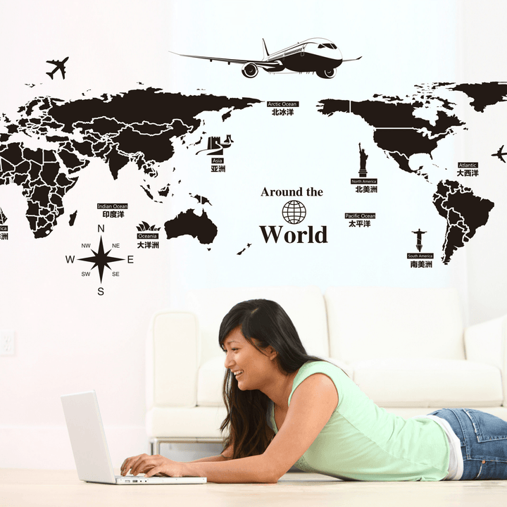 World Map Wall Stickers Removable PVC Map of the World Art Decals for Living Room Home Decor - MRSLM