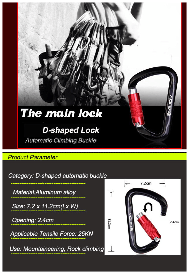 Xinda Camping Safety Buckle Carabiner Automatic Locking for Mountaineering Rock Climbing D-Shaped - MRSLM